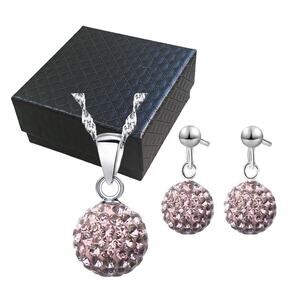 Light Purple Rhinestone Birthstone Disco Ball Necklace & Drop Earrings Set